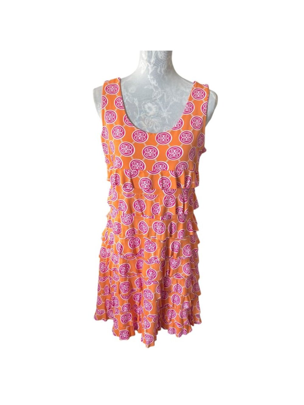 Lulu-B Womens Golf Dress Ruffle Orange Colorful Medium Stretchy Medium